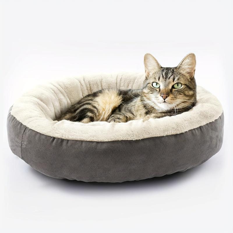 Round Donut Cat Cushion Bed Soft Plush Cat Nest Non-slip Bottom