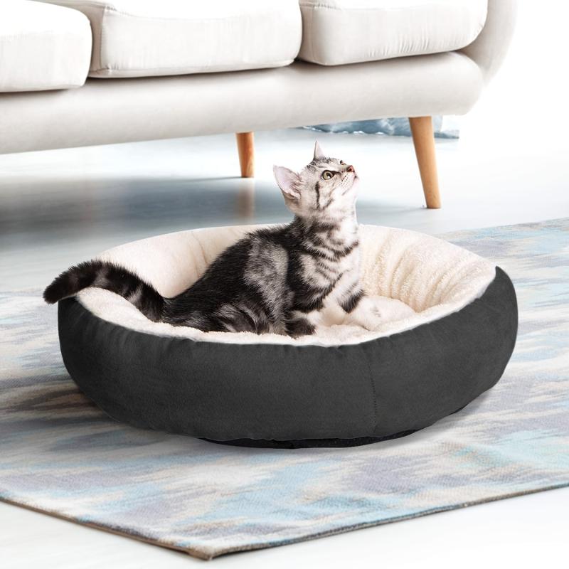 Round Donut Cat Cushion Bed Soft Plush Cat Nest Non-slip Bottom