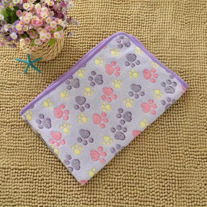 Cozy Pet Blanket for Cats and Dogs Coral Fleece Paw Print Blanket