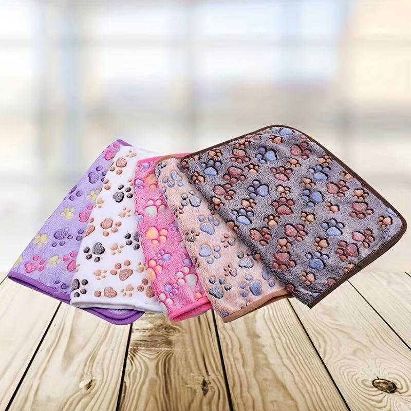 Cozy Pet Blanket for Cats and Dogs Coral Fleece Paw Print Blanket