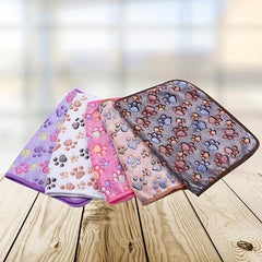 Cozy Pet Blanket for Cats and Dogs Coral Fleece Paw Print Blanket