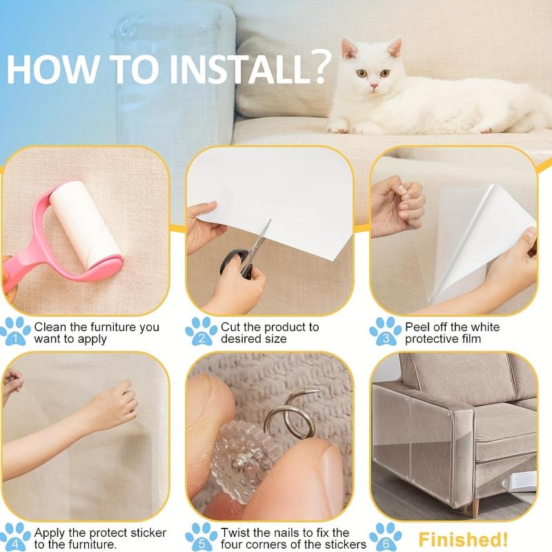 8pcs Cat Scratch Furniture Protector Set with 30 Pins