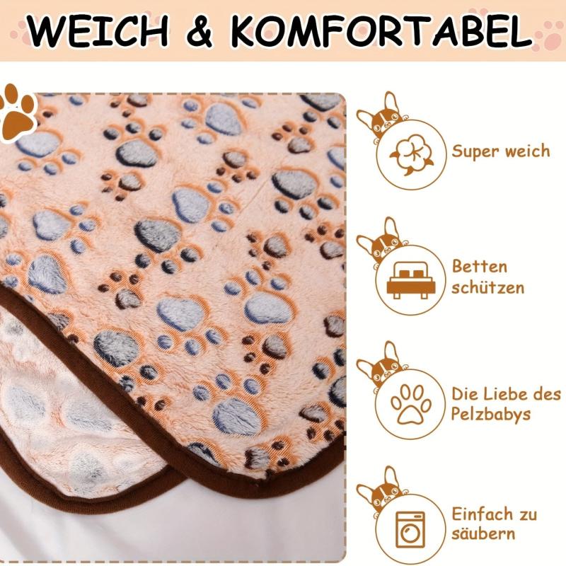3pcs Soft and Warm Coral Fleece Pet Blankets with Paw Pattern
