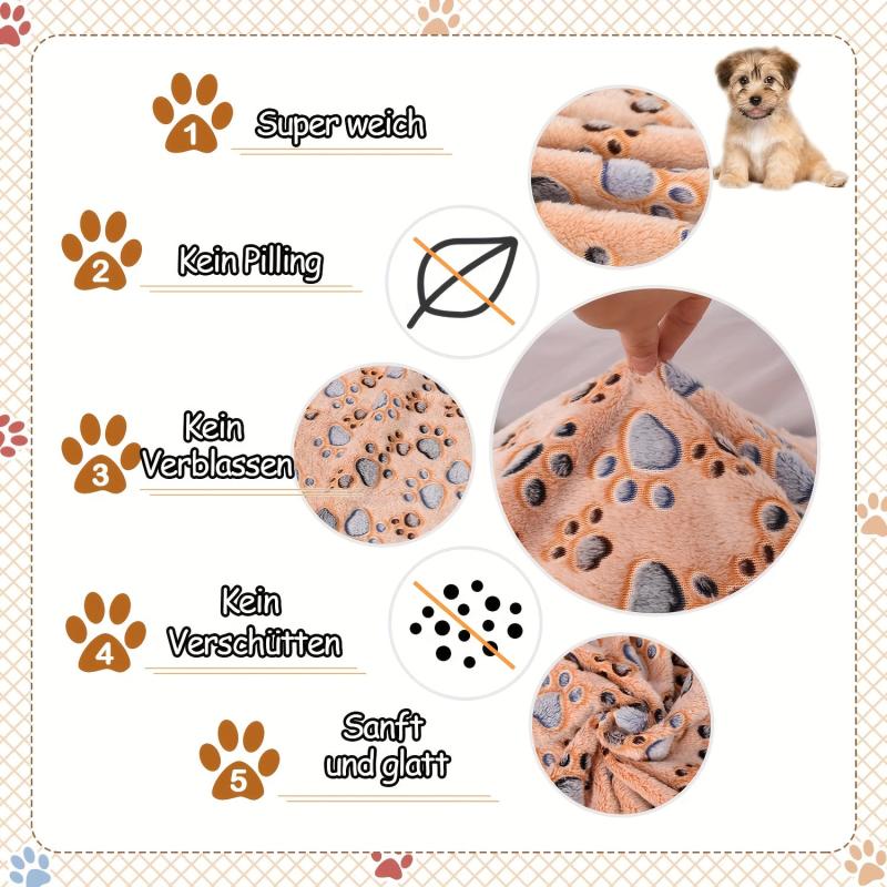 3pcs Soft and Warm Coral Fleece Pet Blankets with Paw Pattern