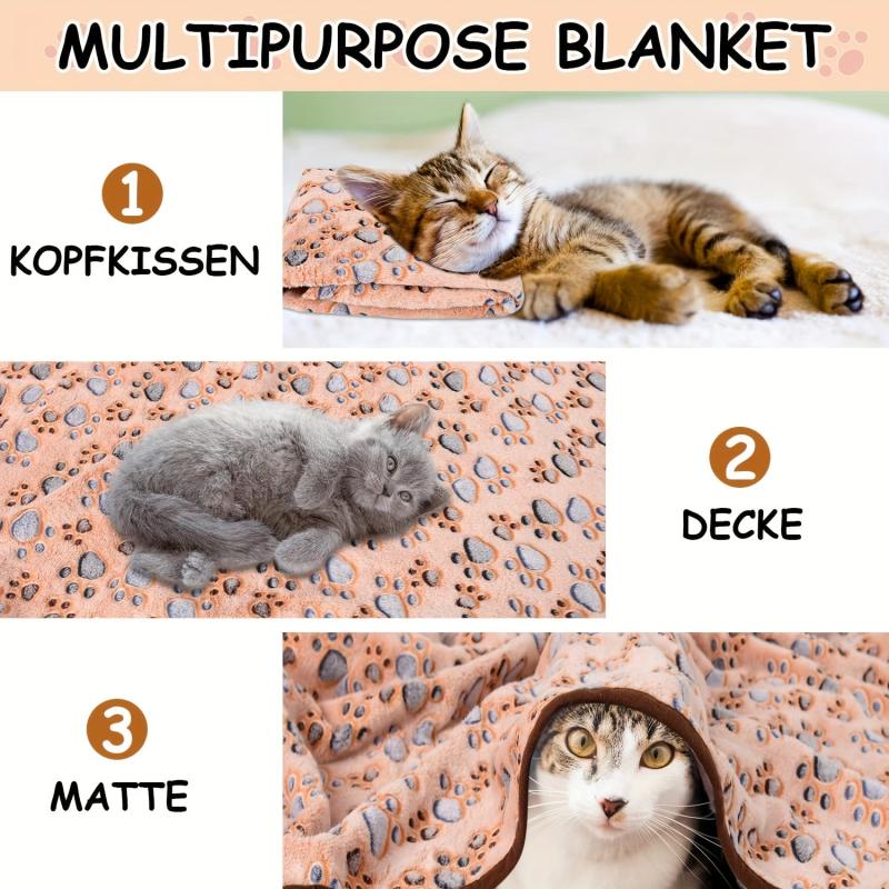 3pcs Soft and Warm Coral Fleece Pet Blankets with Paw Pattern