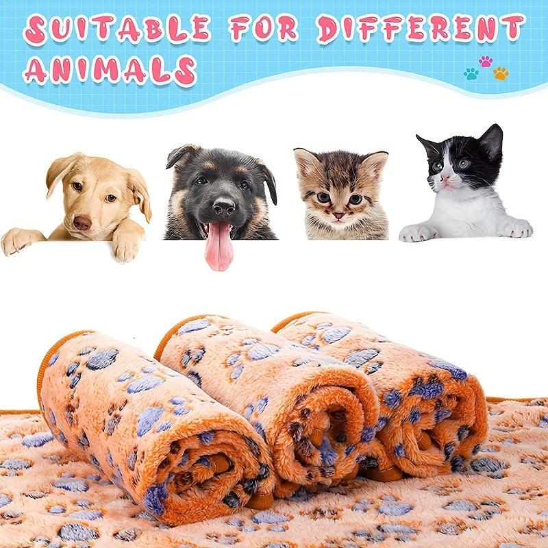 Soft Dog Blanket Coral Fleece Throw Paw Print Warm Fluffy Dog Cushion Mat