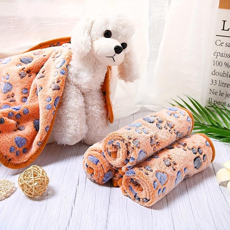 Soft Dog Blanket Coral Fleece Throw Paw Print Warm Fluffy Dog Cushion Mat