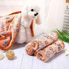 Soft Dog Blanket Coral Fleece Throw Paw Print Warm Fluffy Dog Cushion Mat