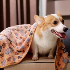 Soft Dog Blanket Coral Fleece Throw Paw Print Warm Fluffy Dog Cushion Mat