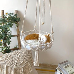 Cat Hammock Bed - Cozy Bohemian Woven Nest