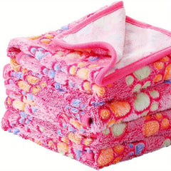 Dog Paw Footprint Pattern Coral Fleece Pet Blanket