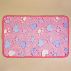 Pet Blanket with Printed Patterns Soft Warm Sleep Mat Fluffy Fleece Paw Print