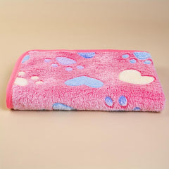 Pet Blanket with Printed Patterns Soft Warm Sleep Mat Fluffy Fleece Paw Print