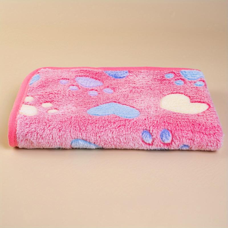 Pet Blanket with Printed Patterns Soft Warm Sleep Mat Fluffy Fleece Paw Print
