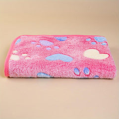 Pet Blanket with Printed Patterns Soft Warm Sleep Mat Fluffy Fleece Paw Print