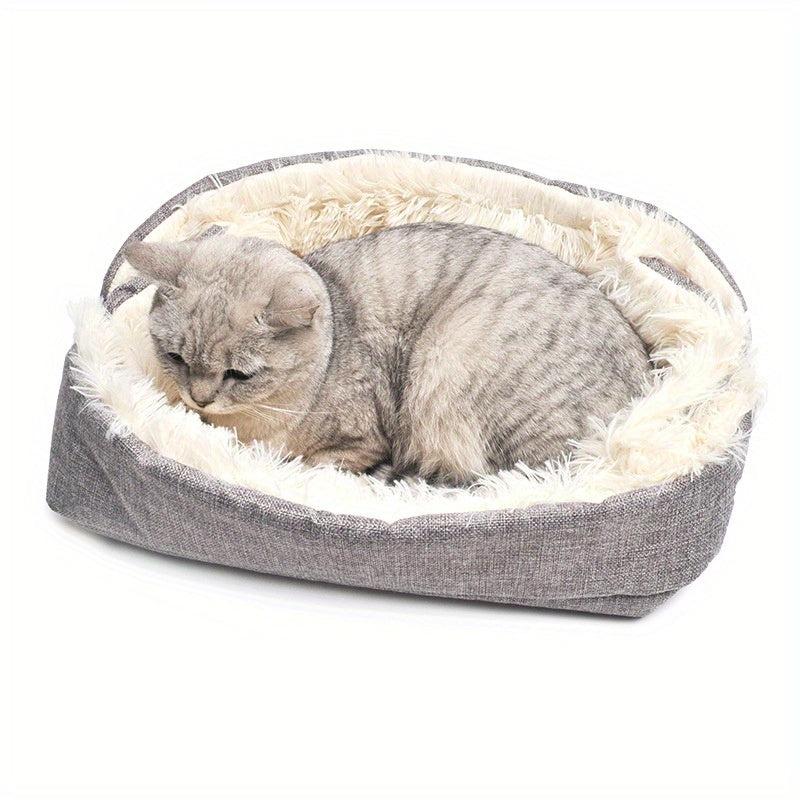 Foldable Plush Cat Nest 2 In 1 Convertible Soft Cat Sleeping Blanket Mat