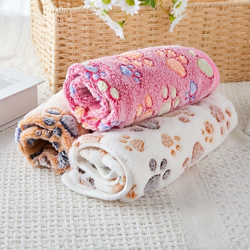 Soft Pet Mat Winter Warm Dog Blanket Paw Print Blanket