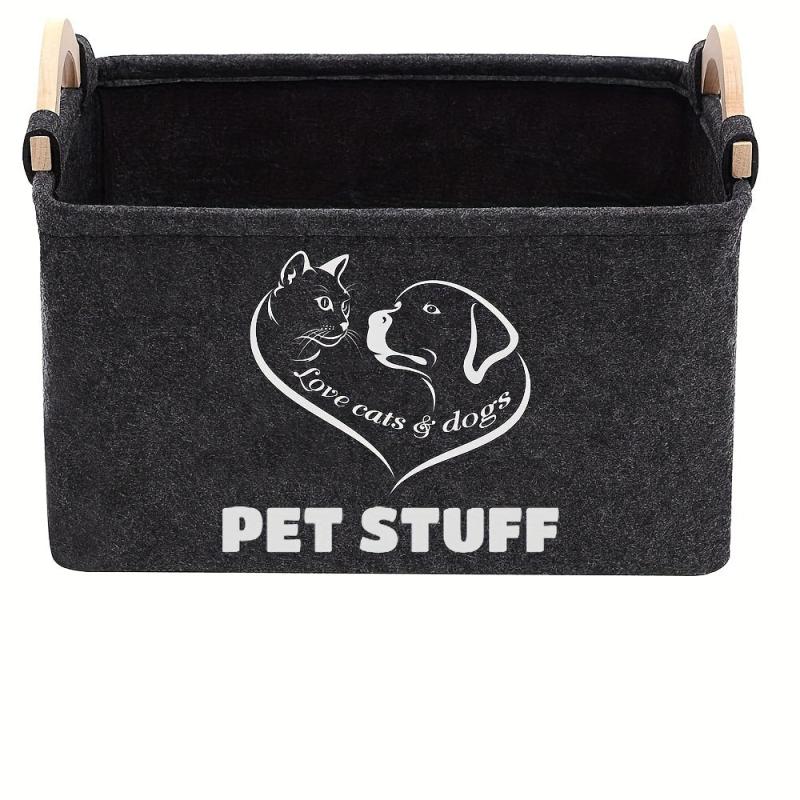 Felt Pet Baskets Cat & Dog Toy Basket With Wooden Handle