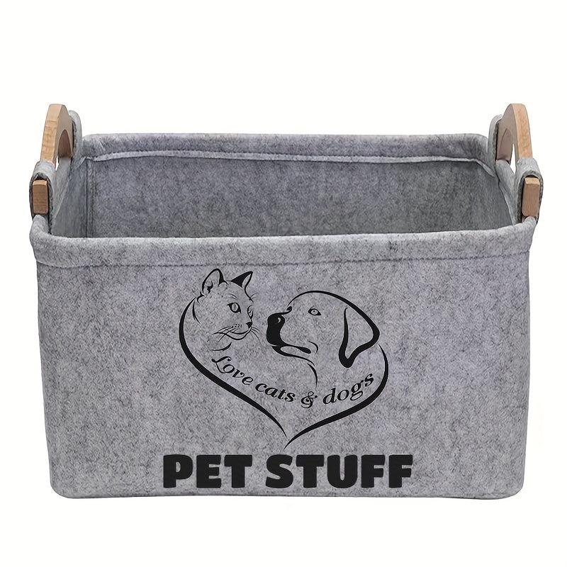Felt Pet Baskets Cat & Dog Toy Basket With Wooden Handle
