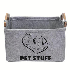 Felt Pet Baskets Cat & Dog Toy Basket With Wooden Handle