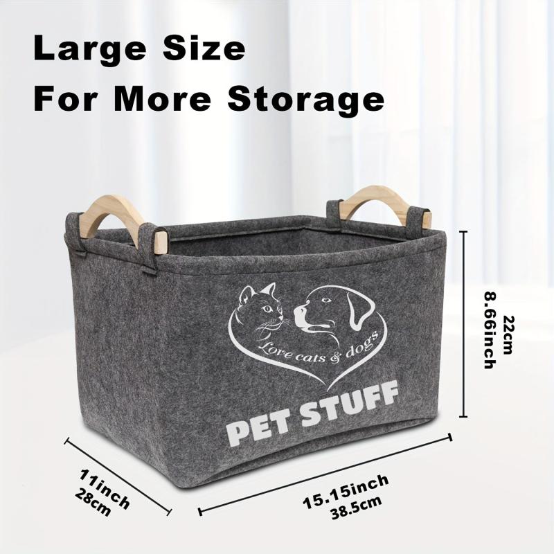 Felt Pet Baskets Cat & Dog Toy Basket With Wooden Handle