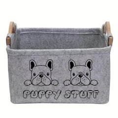 Felt Pet Baskets Cat & Dog Toy Basket With Wooden Handle