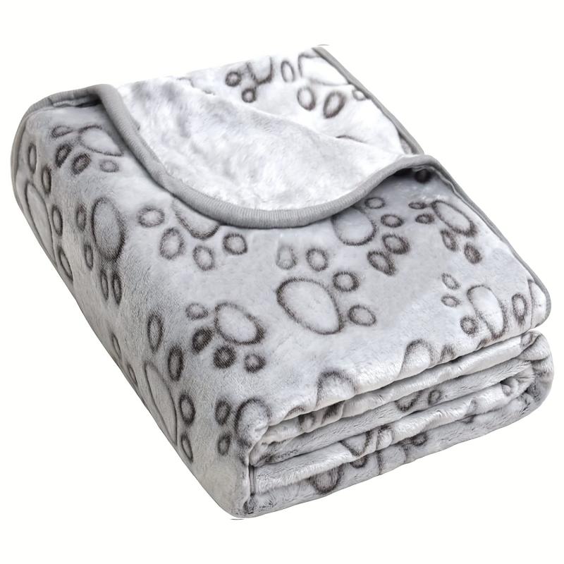 Large Dog Fleece Blanket Soft Warm Paw Print Flannel Throw