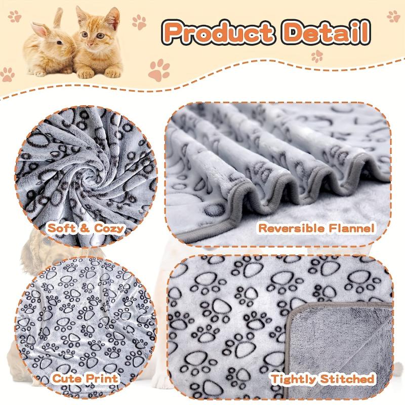 Large Dog Fleece Blanket Soft Warm Paw Print Flannel Throw