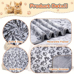 Large Dog Fleece Blanket Soft Warm Paw Print Flannel Throw