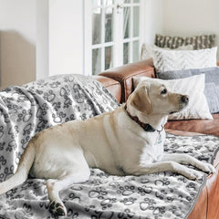 Large Dog Fleece Blanket Soft Warm Paw Print Flannel Throw