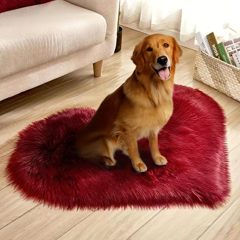 Cozy Heart Shaped Pet Bed Blanket for Dogs and Cats Wine Red Plush Blanket