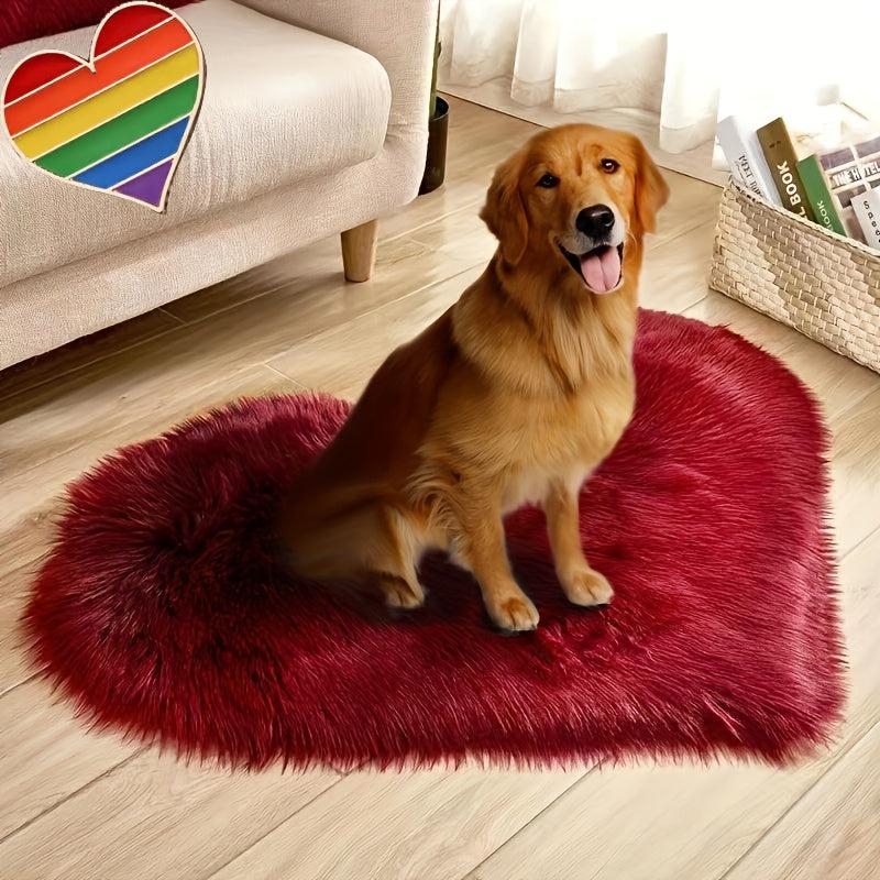 Cozy Heart Shaped Pet Bed Blanket for Dogs and Cats Wine Red Plush Blanket