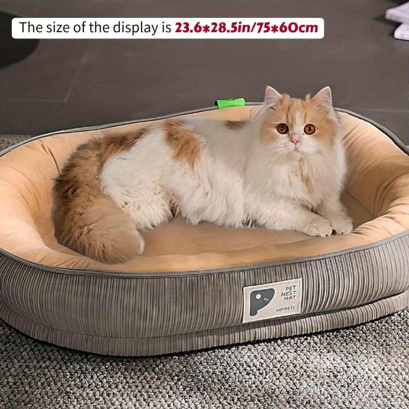 Cozy Oval Cat Sofa Bed Raised Edge Neck Support Plush Cover