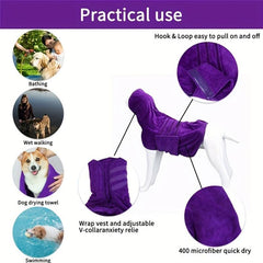 Dog Bathrobe Microfiber Drying Towel Cat Hood Pet Bath Grooming