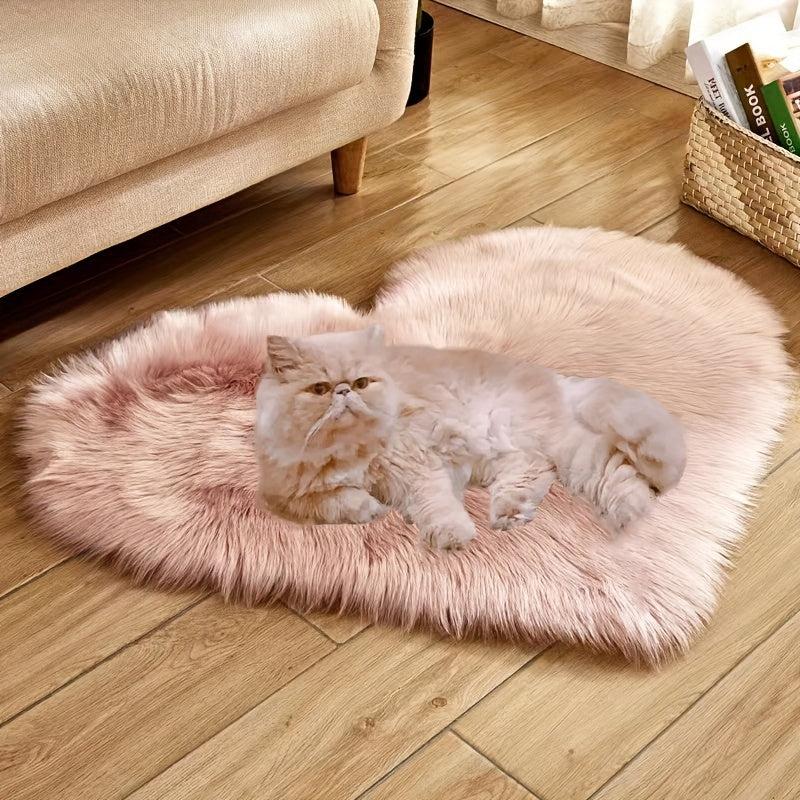 Heart Shaped Cozy Pet Bed Blanket Soft Plush for Dogs Cats Light Pink