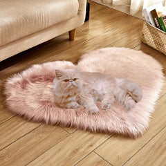 Heart Shaped Cozy Pet Bed Blanket Soft Plush for Dogs Cats Light Pink