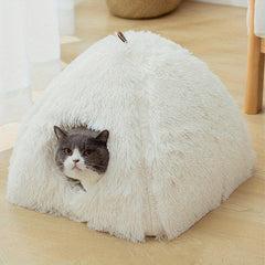 Heated Cat Bed Cave for Indoor Cats - Self Warming Fluffy Donut Pet Bed