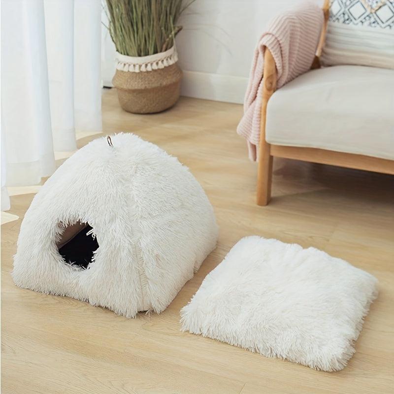 Heated Cat Bed Cave for Indoor Cats - Self Warming Fluffy Donut Pet Bed