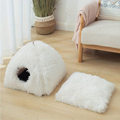 Heated Cat Bed Cave for Indoor Cats - Self Warming Fluffy Donut Pet Bed