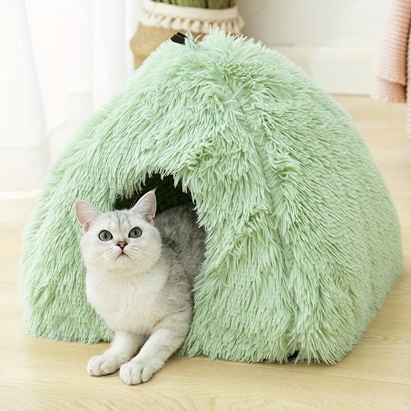 Heated Cat Bed Cave for Indoor Cats - Self Warming Fluffy Donut Pet Bed