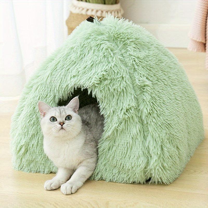 Heated Cat Bed Cave for Indoor Cats - Self Warming Fluffy Donut Pet Bed