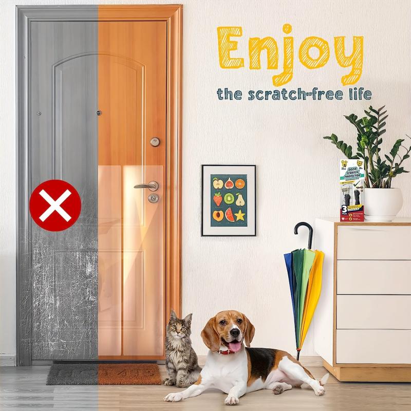 3pcs Door Protector Dog Scratch Cat Guard Clear