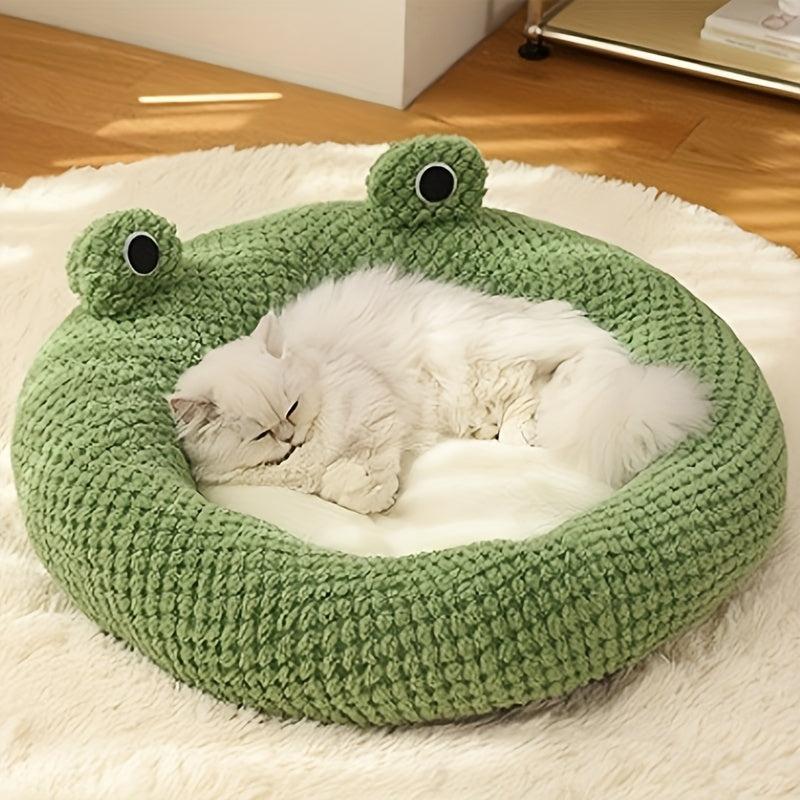 Cartoon Frog Cat Sleeping Bed Warm Plush Cat Nest Cat Winter House