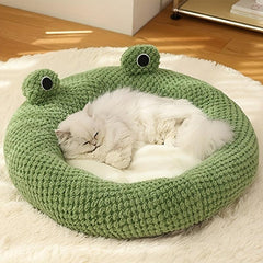 Cartoon Frog Cat Sleeping Bed Warm Plush Cat Nest Cat Winter House