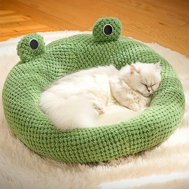 Cartoon Frog Cat Sleeping Bed Warm Plush Cat Nest Cat Winter House