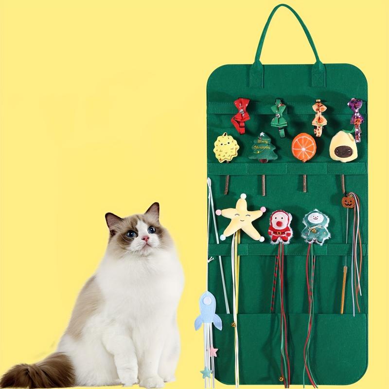 Cat Teaser Stick & Felt Storage Bag Set - Pet Accessory Display