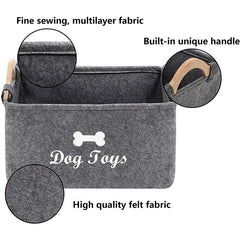 Felt Storage Bin w/ Wooden Handle for Dog Toys & Supplies