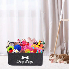 Felt Storage Bin w/ Wooden Handle for Dog Toys & Supplies