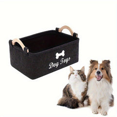 Felt Storage Bin w/ Wooden Handle for Dog Toys & Supplies