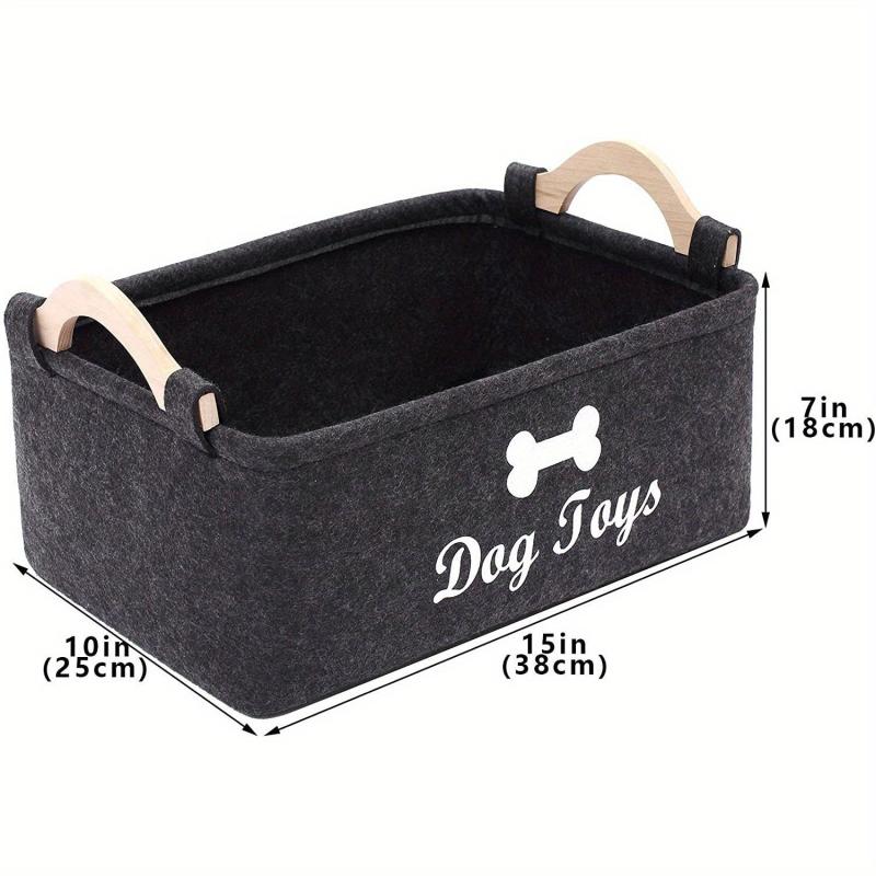 Felt Storage Bin w/ Wooden Handle for Dog Toys & Supplies